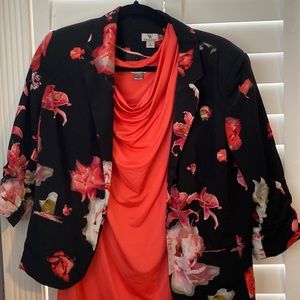 Worthington casual business blazer with matching shirt sleeve blouse.